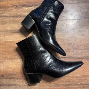 Thursday Boot Company Black Croc-Patterned Ankle Booties